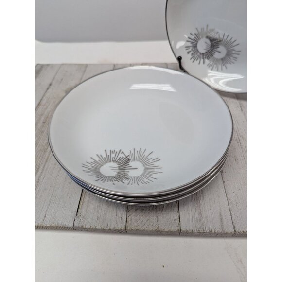 Vintage Kutani Set 4 Soup Cereal Bowls 7 5/8" White Silver Gray Bursts Japan - Picture 2 of 8